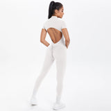 Short Sleeved One-Piece Suit Half Zipper Gym Yoga Set