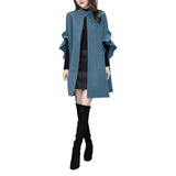 Petal Sleeve Stand Collar A-line Cape Mid Length Cardigan Coat