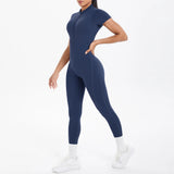 Short Sleeved One-Piece Suit Half Zipper Gym Yoga Set