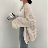 Lantern Sleeve Open Knit Cardigan