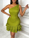 Asymmetrical Ruffle Trim Dress