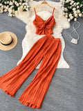2pc Spaghetti Strap Top & High Waist Long Pants