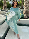 Satin Loose Batwing Sleeve O-neck A-line Robe Dress