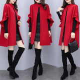 Petal Sleeve Stand Collar A-line Cape Mid Length Cardigan Coat