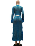 Hallow Out V Neck Maxi Dress-PS