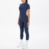 Short Sleeved One-Piece Suit Half Zipper Gym Yoga Set