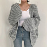 Lantern Sleeve Open Knit Cardigan