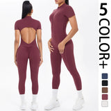 Short Sleeved One-Piece Suit Half Zipper Gym Yoga Set