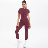 Short Sleeved One-Piece Suit Half Zipper Gym Yoga Set