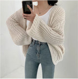 Lantern Sleeve Open Knit Cardigan