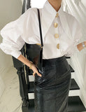 Sharp Corner Collar Loose Long Sleeve Blouse