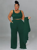 Long Sleeve Cardigan with Crop Top and Pants 3pc- PS