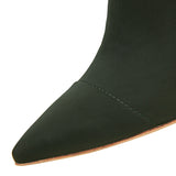 Women 10cm High Heels Silk Sock Boots Green Square Block Heels Ankle Boots Lady Spring Autumn Pointed Toe Satin Sexy Party Shoes