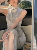 Satin Midi Sleeveless Bodycon Dress