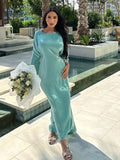 Satin Loose Batwing Sleeve O-neck A-line Robe Dress