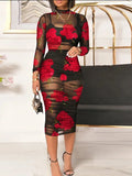 Printed Mesh Gauze Mid Length 3pc Dress