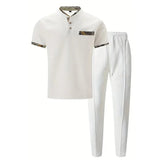 Stand up Collar Short Sleeve T-shirt and Pants 2pc