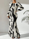 Long Sleeve Crew Neck Open Back Tie Up Maxi Dress