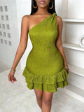 Asymmetrical Ruffle Trim Dress