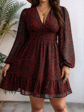 V-Neck Leopard Print Long-Sleeve Dress