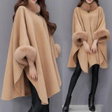 Cape Coat Faux Fur Collar Mid Length Poncho Shawl