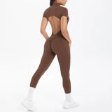 Short Sleeved One-Piece Suit Half Zipper Gym Yoga Set
