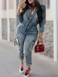 Denim Washed Long Sleeved Jumpsuit-PS