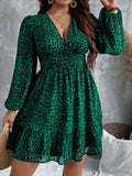 V-Neck Leopard Print Long-Sleeve Dress