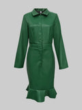 Faux Leather Lapel Dress