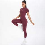 Short Sleeved One-Piece Suit Half Zipper Gym Yoga Set