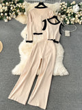 Thick Knitted Loose Cardigan Knit Vest+Elastic Long Pants 3pc Outfit