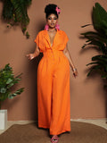 Lapel Collar Wide Leg Jumpsuit