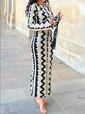 Black and Gray Wave Stripe Print Dress