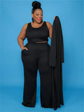 Long Sleeve Cardigan with Crop Top and Pants 3pc- PS