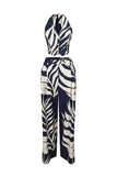 Print Halter Sleeveless Crop Shirt and Wide Leg Pants 2PC