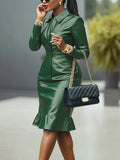 Faux Leather Lapel Dress
