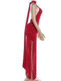 Turtleneck Velvet Ruched Tassel Hem Dress