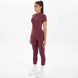 Short Sleeved One-Piece Suit Half Zipper Gym Yoga Set