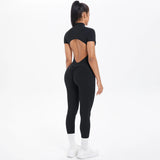 Short Sleeved One-Piece Suit Half Zipper Gym Yoga Set