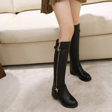 Round Toe Chunky Heel Knee Boots