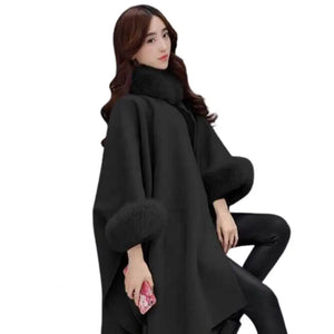 Cape Coat Faux Fur Collar Mid Length Poncho Shawl