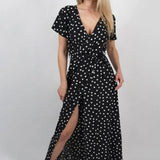 Long Split Polka Dot Maxi Dress