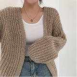 Lantern Sleeve Open Knit Cardigan