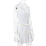 V-neck Vest Mini Pleated Skirt 2pc