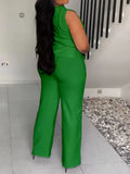 Print Sleeveless Shirt and Wide Leg Pants 2pc