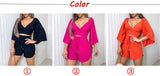 Backless Lace Up V Neck Flare Sleeve Shirt Tops + Loose Shorts 2pc Set