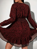 V-Neck Leopard Print Long-Sleeve Dress