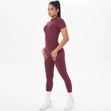 Short Sleeved One-Piece Suit Half Zipper Gym Yoga Set