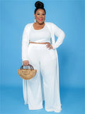 Long Sleeve Cardigan with Crop Top and Pants 3pc- PS