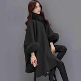 Cape Coat Faux Fur Collar Mid Length Poncho Shawl